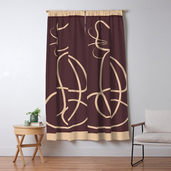 Abstract Line Art Cat 3 Window Curtain Gallery Image 1