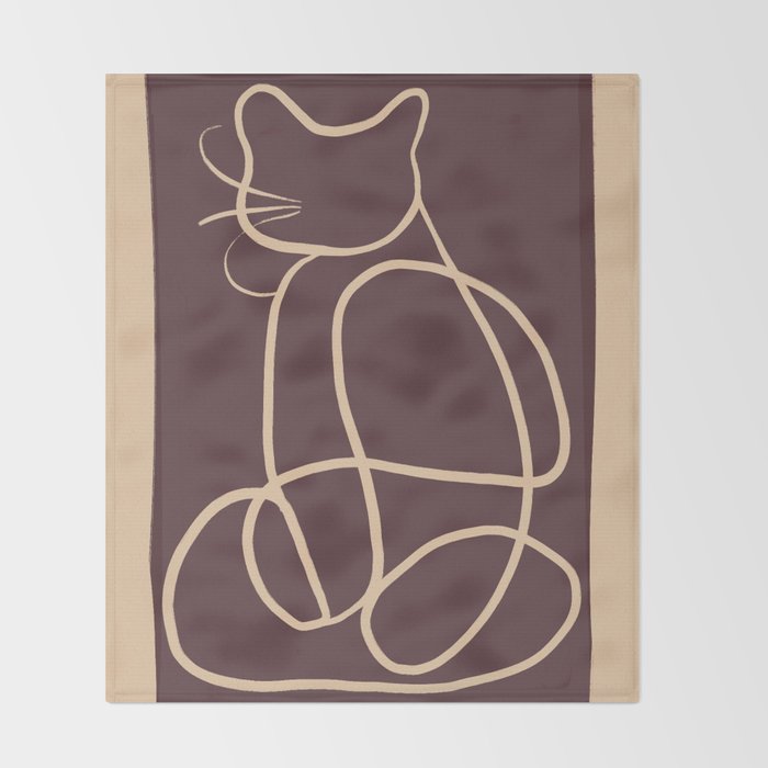 Abstract Line Art Cat 3 Throw Blanket Gallery Image 2