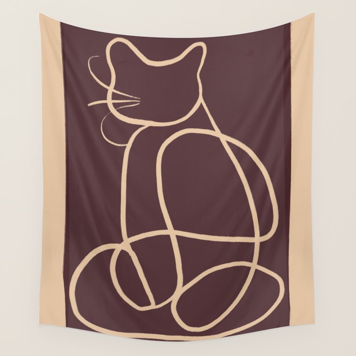 Abstract Line Art Cat 3 Wall Tapestry Gallery Image 4