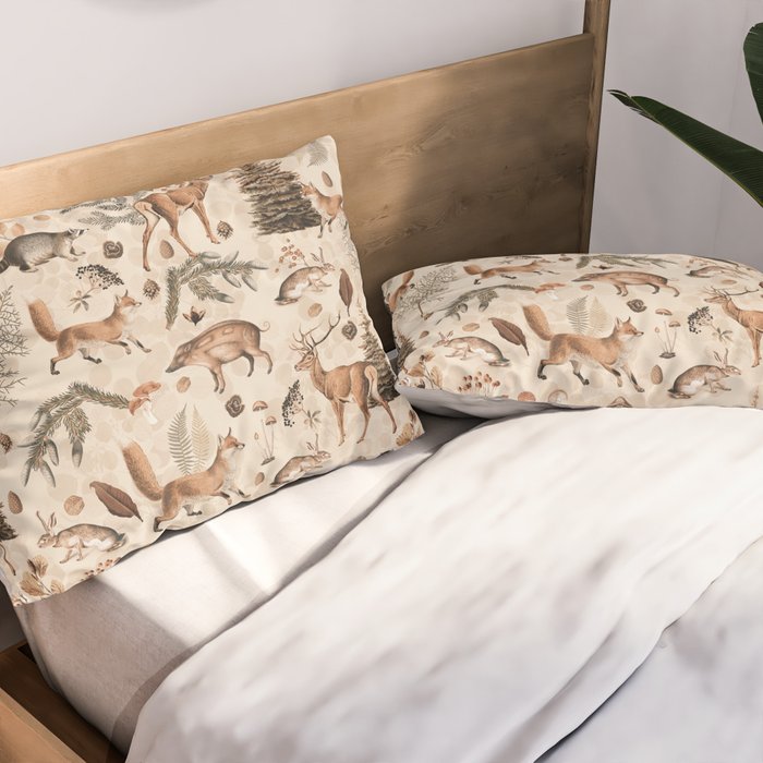 Fall Forest Impression  Wild Animals In Earth Colors Pillow Sham Gallery Image 2