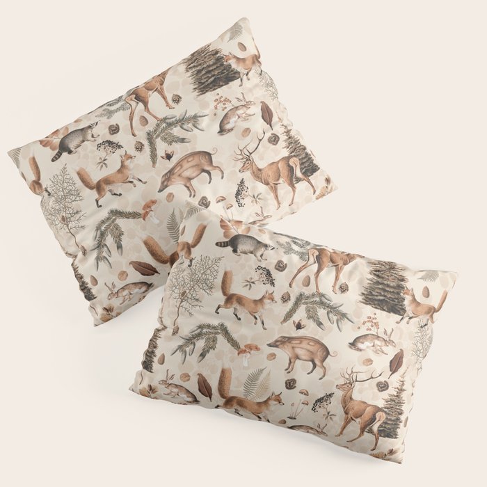 Fall Forest Impression  Wild Animals In Earth Colors Pillow Sham Gallery Image 3