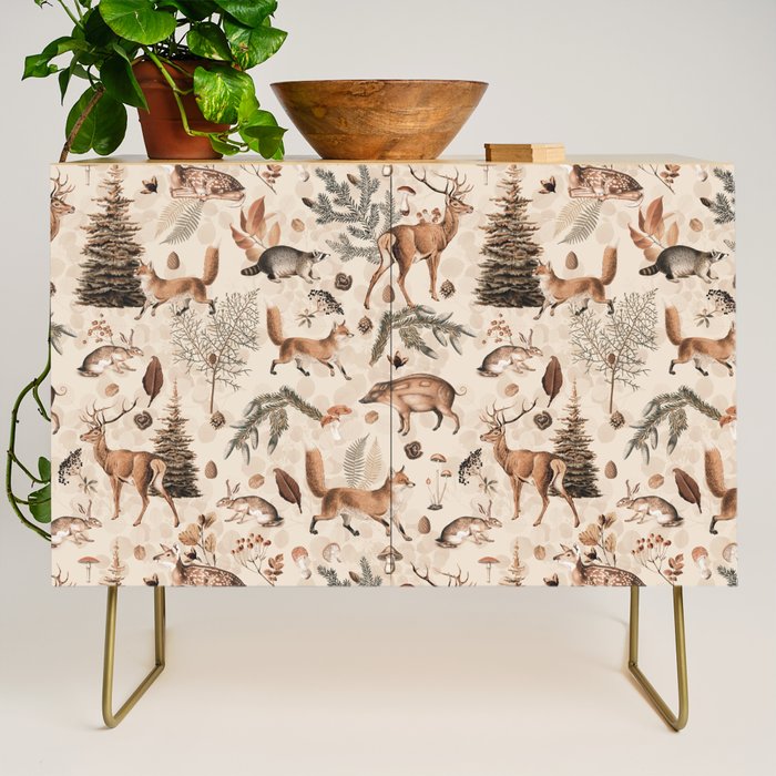 Fall Forest Impression  Wild Animals In Earth Colors Credenza Gallery Image 1