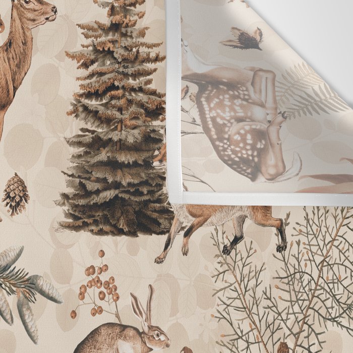 Fall Forest Impression  Wild Animals In Earth Colors Wall Tapestry Gallery Image 3
