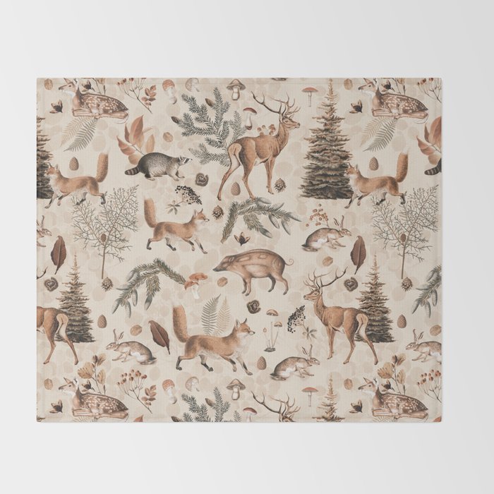 Fall Forest Impression  Wild Animals In Earth Colors Throw Blanket Gallery Image 2