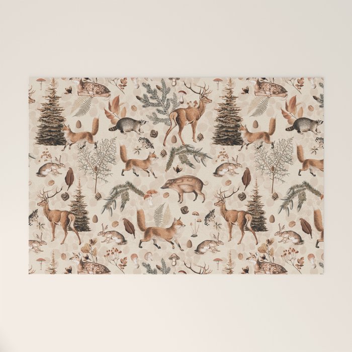 Fall Forest Impression  Wild Animals In Earth Colors Welcome Mat Gallery Image 1