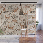 Fall Forest Impression  Wild Animals In Earth Colors Wall Mural Gallery Image 1