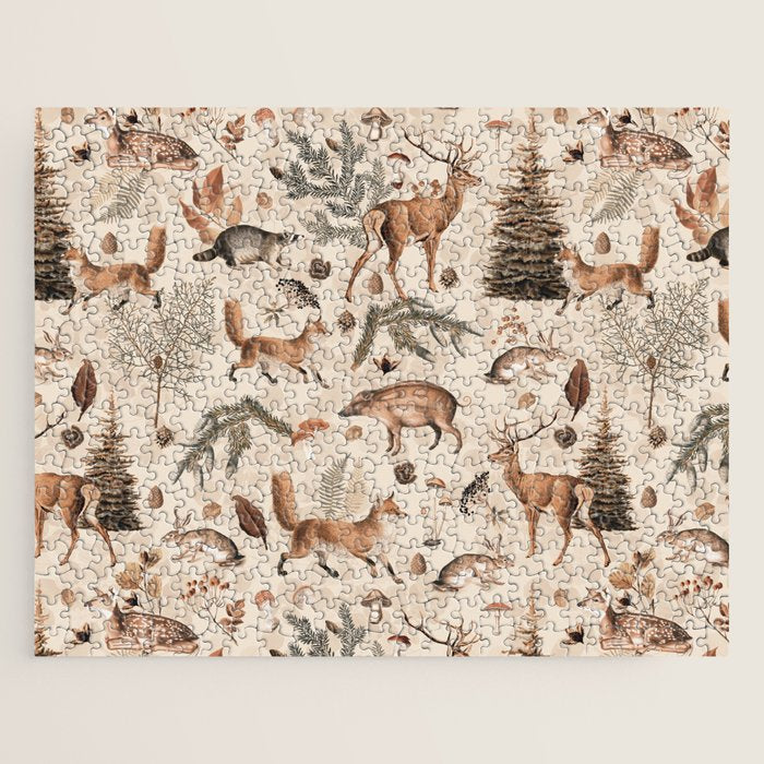 Fall Forest Impression  Wild Animals In Earth Colors Jigsaw Puzzle Gallery Image 1