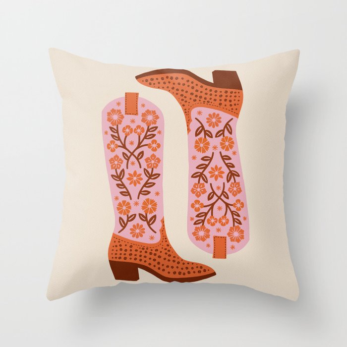 Cowgirl Boots - Pink and Orange Throw Pillow Gallery Image 1