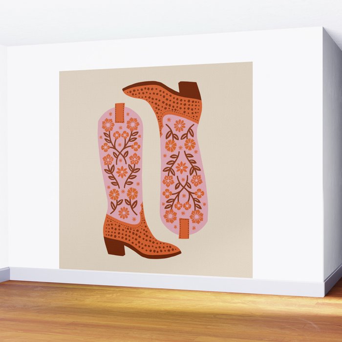 Cowgirl Boots - Pink and Orange Wall Mural Gallery Image 2