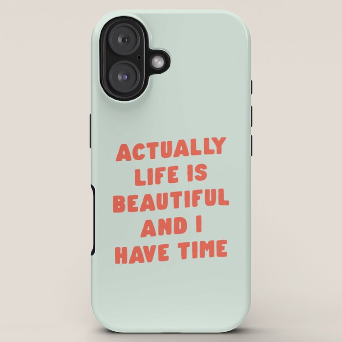 Actually Life is Beautiful and I Have Time typography print in pastel green and red iPhone Case Gallery Image 5