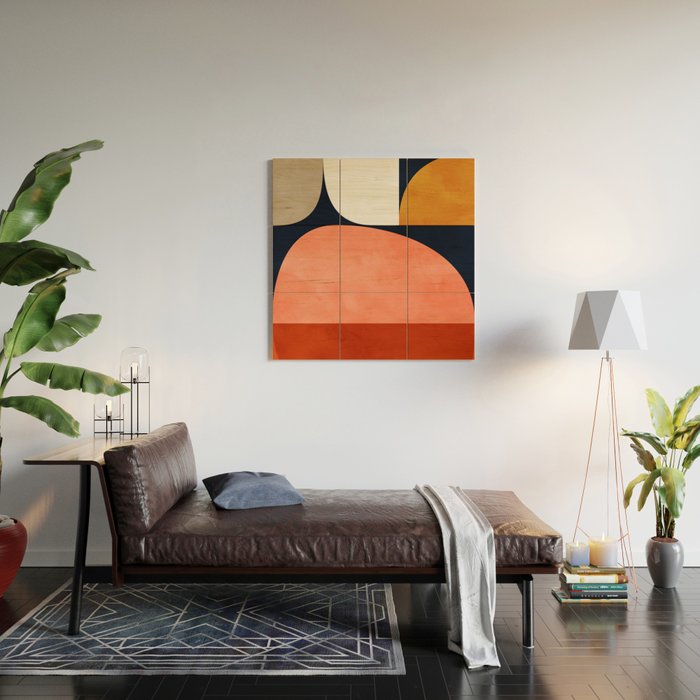 mid century geoemtric abstract autumn 3 Wood Wall Art Gallery Image 2