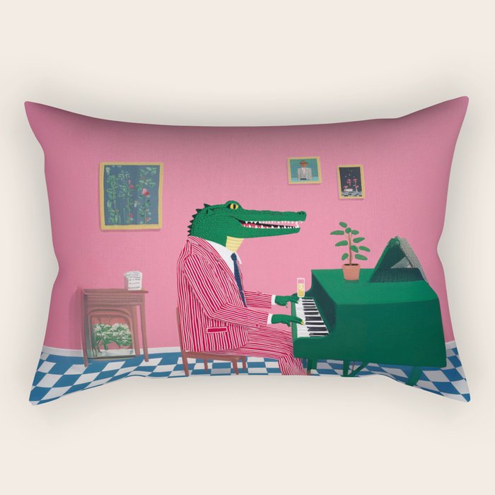 Crocodile Jazz Lounge Vibes Rectangular Pillow Gallery Image 1