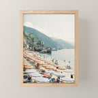 Coastline Monterosso Al Mare on film | Cinque Terre, Italy | Summer in Italy | Beach with umbrellas Mini Art Print Gallery Image 1