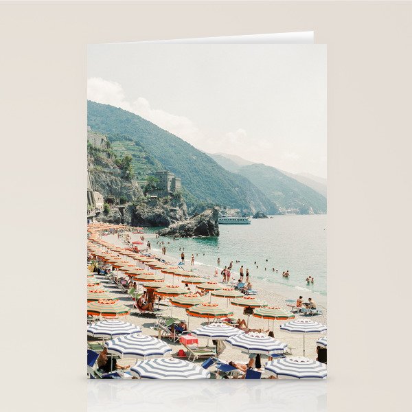 Coastline Monterosso Al Mare on film | Cinque Terre, Italy | Summer in Italy | Beach with umbrellas Stationery Card Gallery Image 2