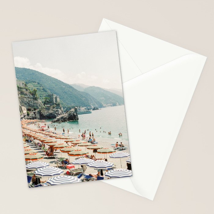 Coastline Monterosso Al Mare on film | Cinque Terre, Italy | Summer in Italy | Beach with umbrellas Stationery Card Gallery Image 2