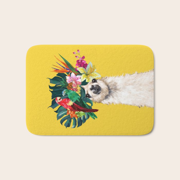 Aloha Hawaiian Llama in Yellow Bath Mat Gallery Image 1
