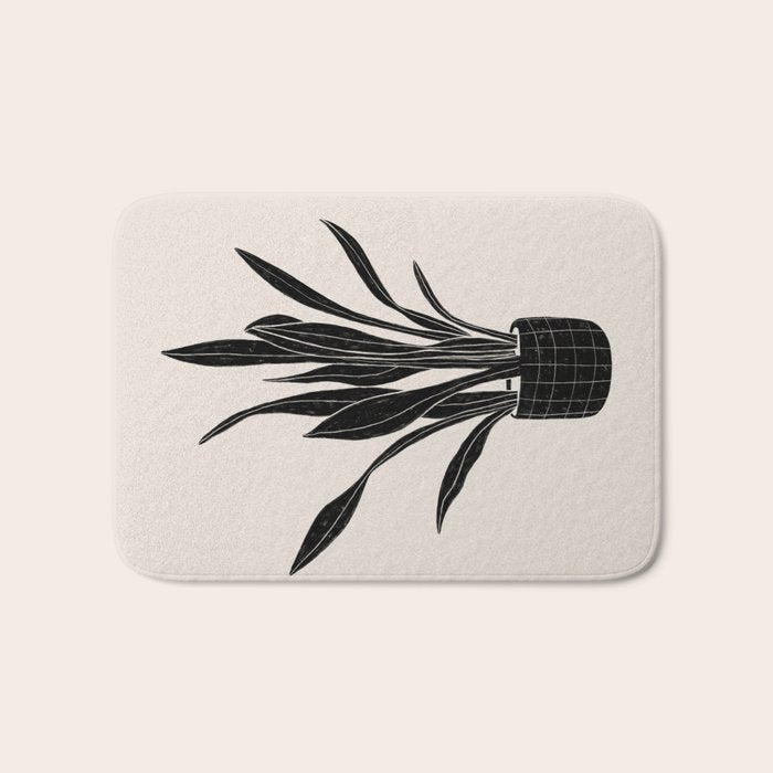 Black & White Plants / Snake Plant Bath Mat Gallery Image 1