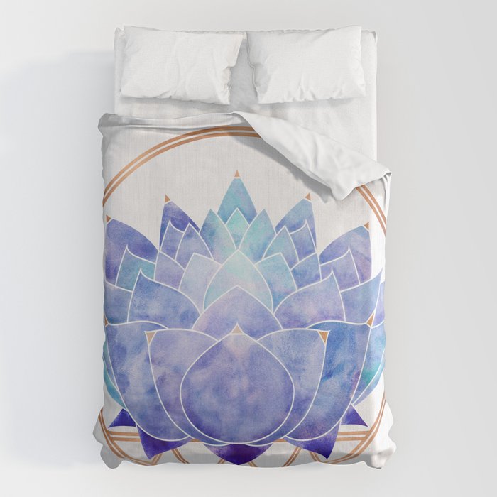 Violet Zen Lotus Flower Watercolor Duvet Cover Gallery Image 1