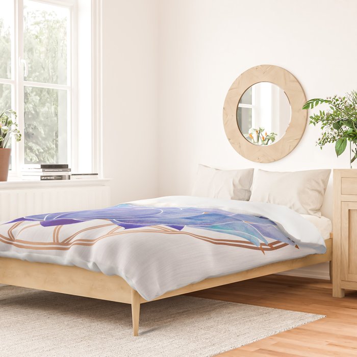 Violet Zen Lotus Flower Watercolor Duvet Cover Gallery Image 2