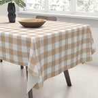 Gingham Plaid Checkered Cottage Pattern in Neutral Light Tan and White Tablecloth Gallery Image 3
