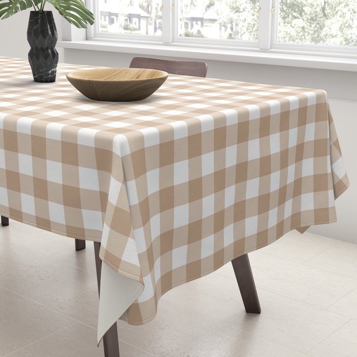 Gingham Plaid Checkered Cottage Pattern in Neutral Light Tan and White Tablecloth Gallery Image 3