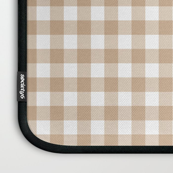 Gingham Plaid Checkered Cottage Pattern in Neutral Light Tan and White Laptop Sleeve Gallery Image 3