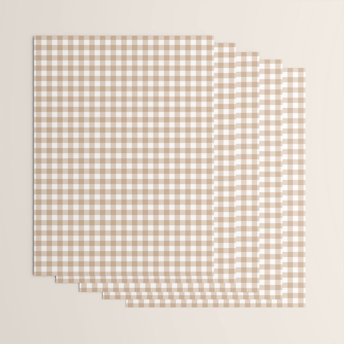 Gingham Plaid Checkered Cottage Pattern in Neutral Light Tan and White Wrapping Paper Gallery Image 3