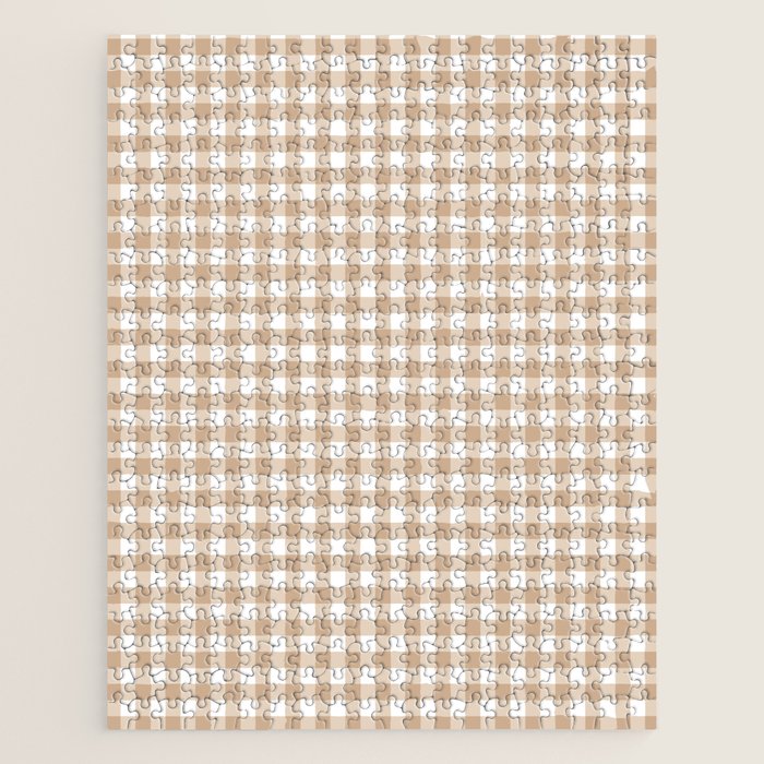 Gingham Plaid Checkered Cottage Pattern in Neutral Light Tan and White Jigsaw Puzzle Gallery Image 1