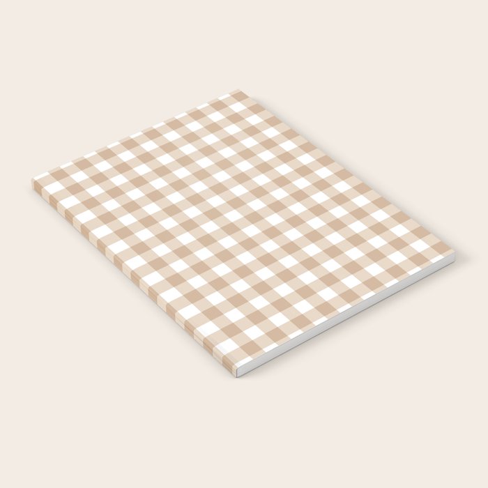 Gingham Plaid Checkered Cottage Pattern in Neutral Light Tan and White Notebook Gallery Image 2