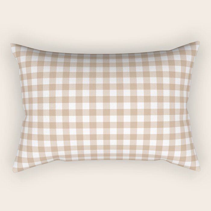 Gingham Plaid Checkered Cottage Pattern in Neutral Light Tan and White Rectangular Pillow Gallery Image 2