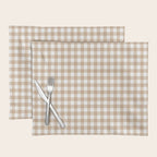 Gingham Plaid Checkered Cottage Pattern in Neutral Light Tan and White Placemat Gallery Image 1