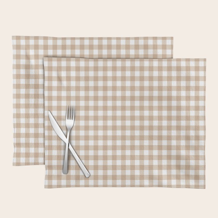Gingham Plaid Checkered Cottage Pattern in Neutral Light Tan and White Placemat Gallery Image 1