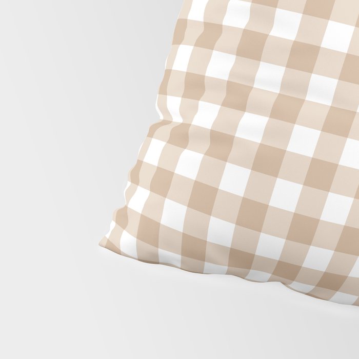 Gingham Plaid Checkered Cottage Pattern in Neutral Light Tan and White Pillow Sham Gallery Image 4