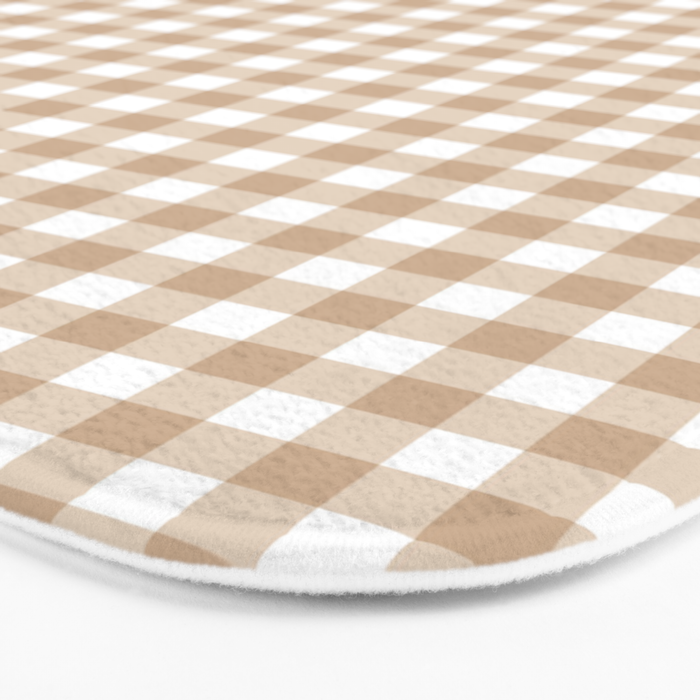 Gingham Plaid Checkered Cottage Pattern in Neutral Light Tan and White Bath Mat Gallery Image 3
