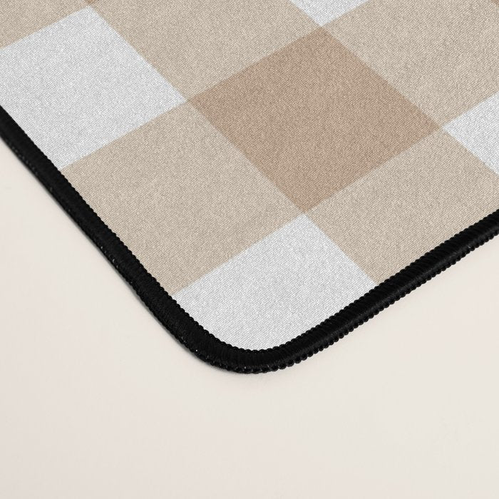 Gingham Plaid Checkered Cottage Pattern in Neutral Light Tan and White Desk Mat Gallery Image 4
