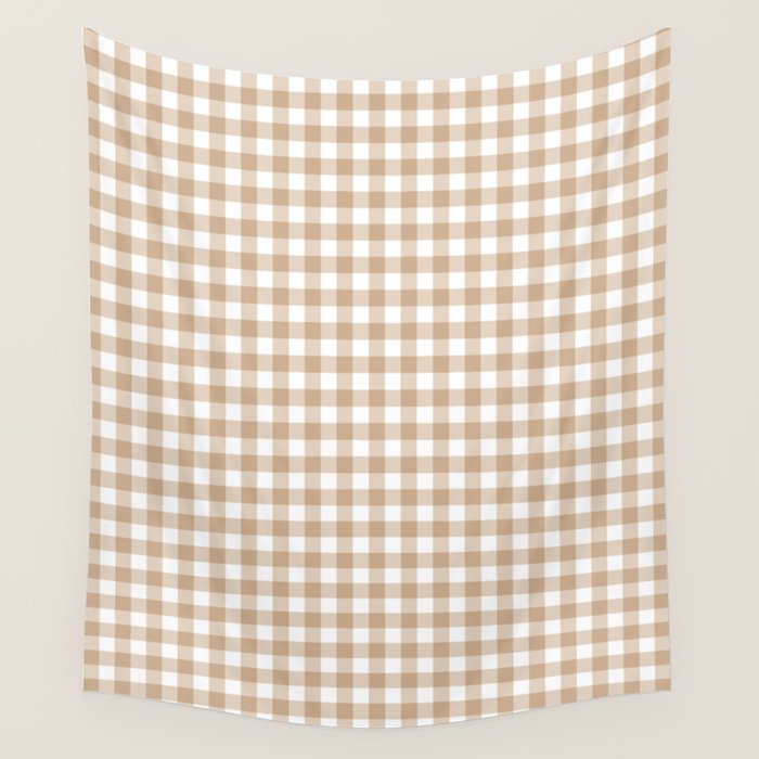 Gingham Plaid Checkered Cottage Pattern in Neutral Light Tan and White Wall Tapestry Gallery Image 4