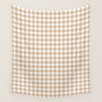 Gingham Plaid Checkered Cottage Pattern in Neutral Light Tan and White Wall Tapestry Gallery Image 4