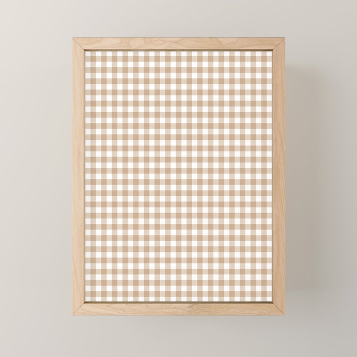 Gingham Plaid Checkered Cottage Pattern in Neutral Light Tan and White Mini Art Print Gallery Image 1