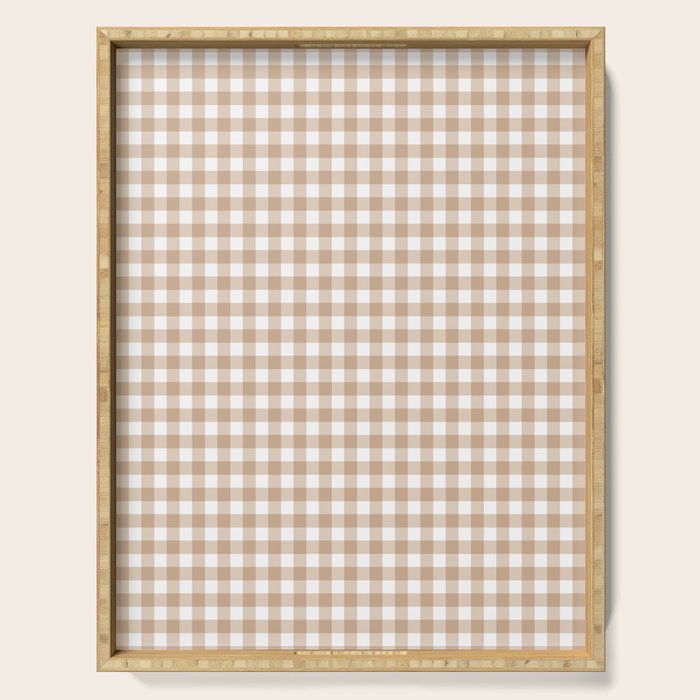 Gingham Plaid Checkered Cottage Pattern in Neutral Light Tan and White Serving Tray Gallery Image 1