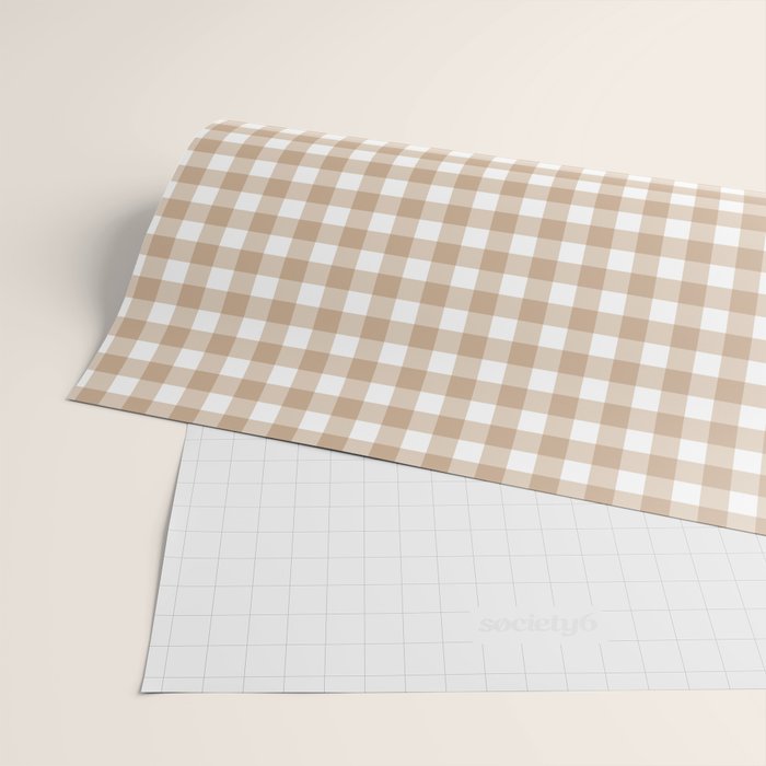 Gingham Plaid Checkered Cottage Pattern in Neutral Light Tan and White Wrapping Paper Gallery Image 2