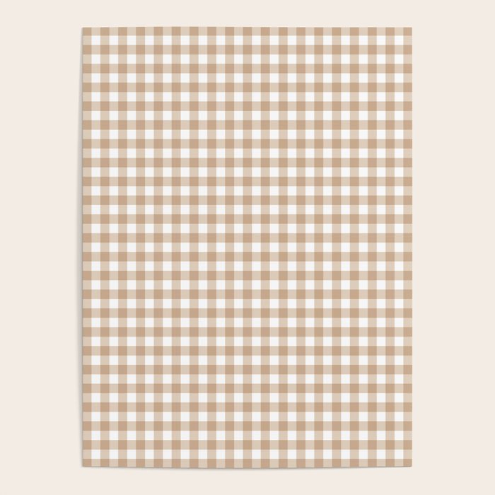 Gingham Plaid Checkered Cottage Pattern in Neutral Light Tan and White Poster Gallery Image 4