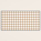 Gingham Plaid Checkered Cottage Pattern in Neutral Light Tan and White Desk Mat Gallery Image 3