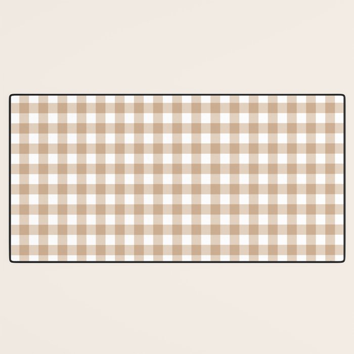 Gingham Plaid Checkered Cottage Pattern in Neutral Light Tan and White Desk Mat Gallery Image 3
