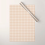 Gingham Plaid Checkered Cottage Pattern in Neutral Light Tan and White Wrapping Paper Gallery Image 1