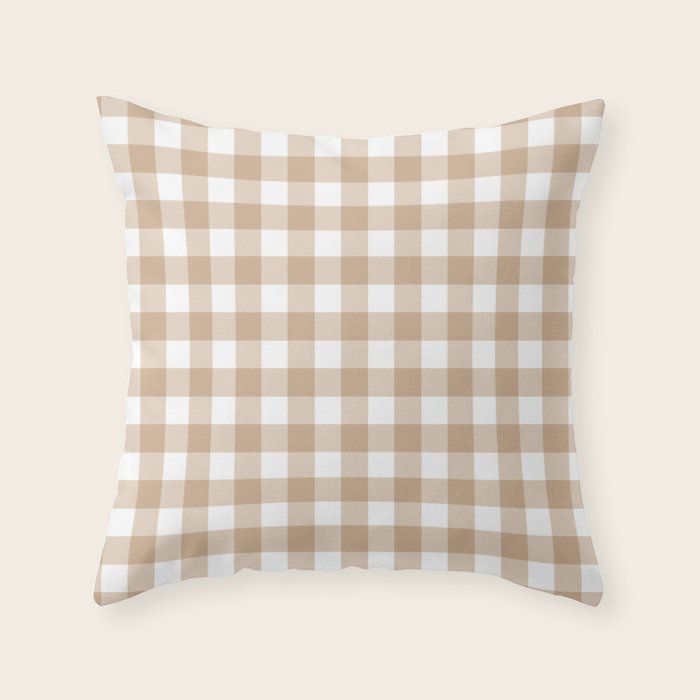 Gingham Plaid Checkered Cottage Pattern in Neutral Light Tan and White Throw Pillow Gallery Image 6