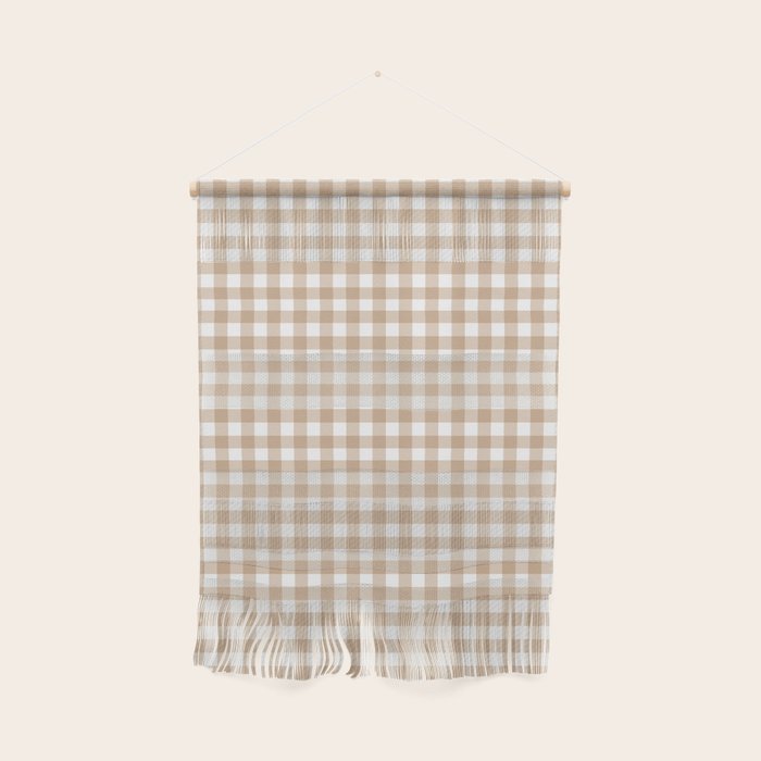 Gingham Plaid Checkered Cottage Pattern in Neutral Light Tan and White Wall Hanging Gallery Image 1