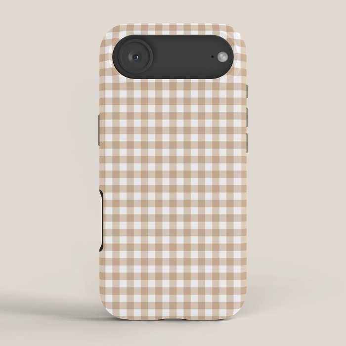 Gingham Plaid Checkered Cottage Pattern in Neutral Light Tan and White iPhone Case Gallery Image 2