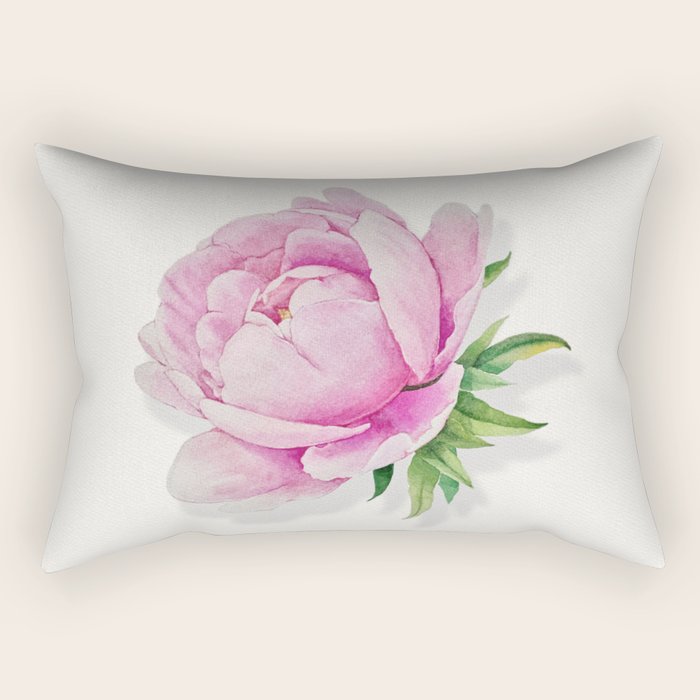 Peony flower painted in watercolor Rectangular Pillow Gallery Image 1