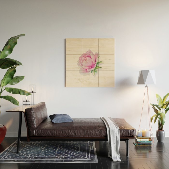 Peony flower painted in watercolor Wood Wall Art Gallery Image 2