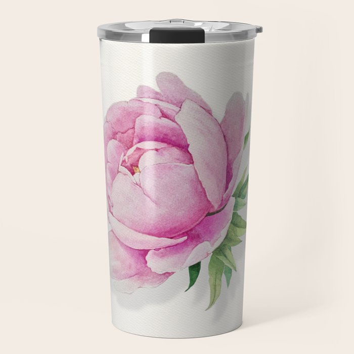 Peony flower painted in watercolor Travel Mug Gallery Image 1